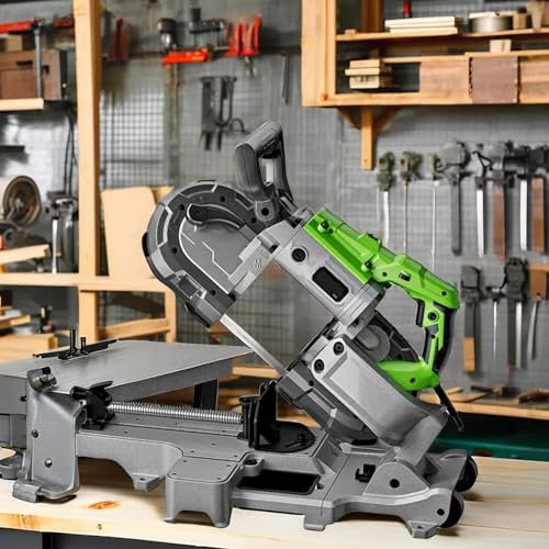 1100-W-Bandsäge zum Schneiden von Metall mit abnehmbarer Basis, mit Ersatzsägeblatt, 0-90° einstellbarem Schnittwinkel, Geschwindigkeitseinstellung,für Holz-/Glas-/Metall-/Fleischschneidearbeiten
