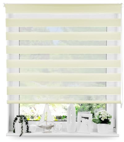 Tom'Shop Doppelrollo Duo Rollo mit Schrauben Creme 160cm x 150cm | Fensterrollo Seitenzugrollo mit Bohren für Lichtschutz Sichtschutz Sonnenschutz leichte Montage