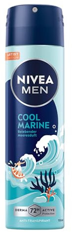 NIVEA MEN Cool Marine Artist Edition Deo Spray, Deodorant für 72h Anti-Transpirant-Schutz gegen Schweiß und Geruch, Deospray mit erfrischendem Duft (150 ml)