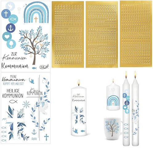 Yeliuxi Konfirmation Kerzen Tattoo Folie,Kerzen Tattoo Kommunion Deko,Kommunion Kerzenfolie Kerzensticker,Aufkleber für Kommunionkerzen Basteln,zur Konfirmation,Kommunion oder Taufe