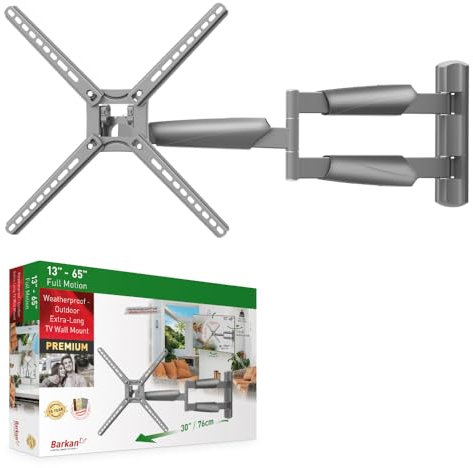 Barkan 76cm Long Gazebo Outdoor TV Wall Mount, 13-65 inch Full Motion Articulating - 4 Movement Flat/Curved Screen Bracket, Holds up to 36kg, Extremely Extendable, Fits LED OLED LCD