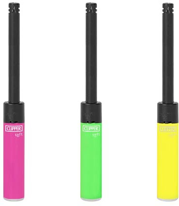 Clipper - Pack de 3 Encendedores Reusables de Cocina o Barbacoa Medium Tube | Diseño Icónico Clipper | Mecheros Recargables de Gas (Soft Touch Rosa Verde Amarillo)