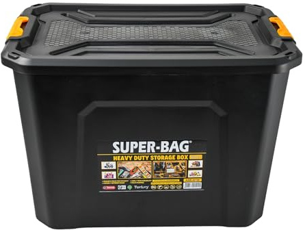 Qooltex Aufbewahrungsbox mit Deckel 60L (58x38x41cm) – Stapelbare Kunststoffbox mit Klickverschluss – extra stabile Lagerbox für Werkstatt, Garage & Haushalt