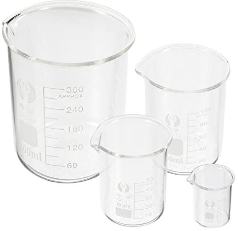 OFFSCH 4PCS Borosilicate Glass Beaker Set Graduated Measuring Cups Spout for Lab Experiments Chemistry and Science Projects Sturdy Lab Glassware for Students and Professionals