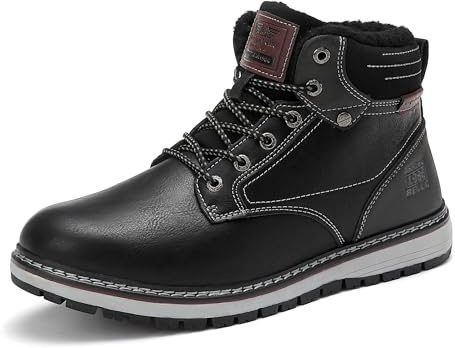 AX BOXING Scarpe Uomo Invernali Caldo Pelliccia Fodera Scarponcino Invernale Stivali Antiscivolo Stivaletti Taglia 41-46 EU(Nero bianco, 44 EU)