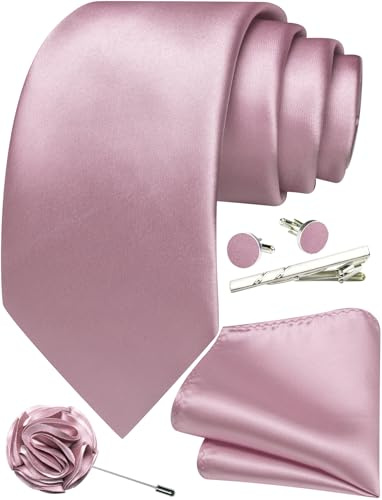 Ailisus Krawatten- und Einstecktuch-Set, solide Krawatte, Manschettenknöpfe, Krawattenklammer, Anstecknadel für Herren, Hochzeit, Business, 5 Stück