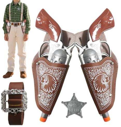 Étui De Cowboy | Tenue Masculine Occidentale | Accessoires De Costumes De Cowboy Vintage Foundation De Cuisse Réglable Avec Ceinture Et 2 Revolver En Pp Pour Cosplay Déguise Événements Qui Montrent La