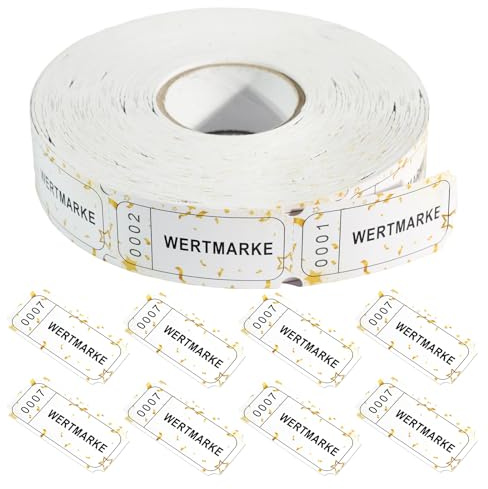 1000 Stück Wertmarken Rollen, Goldfarben Essensmarken, Essensmarken Rolle, Getränkemarken Rollen, für Geschäfte Bar Hochzeit Karneval Party Veranstaltungen,leere Lose