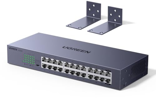 UGREEN 24 Ports Gigabit RackMount Network Switch | Metal Case, Unmanaged, Link Aggregation, Plug & Play, L-Shaped Bracket, High-Speed LAN Splitter Hub