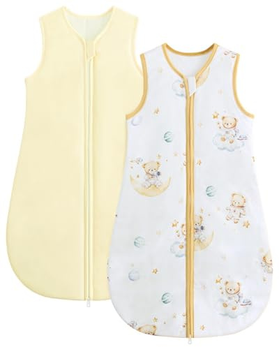 WYTbaby Baby Sleeping Bag, 1.5 Tog Cotton Sleep Sack Beige Bear 6-12 Months