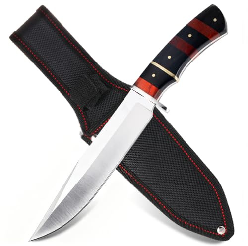 GER-SABER Traditionelles Outdoor Messer 31cm – Clip-Point Klinge im kalifornischen Stil, Klassischer Handschutz, Mehrschichtiger Griff mit Buche-Optik und goldenen Akzenten, Eleganter Naturbegleiter