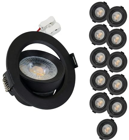 LUXULA 12 Stück LED Einbaustrahler Schwarz dimmbar 5W 450lm, CCT | CCT 3000K 4000K 6500K einstellbar, schwenkbar, 38° Spotlight, Einbaumaß 75mm, LED Deckenspot 230V für Bad/Küche