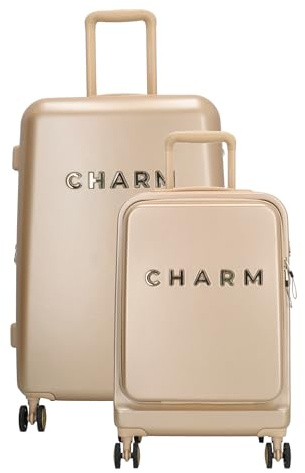 Charm London Capetown Kofferset - 2-teiliges Handgepäck und - Sekt | Mittelgroßer Koffer mit Rollen, Hartschale mit TSA Schloss und Laptopfach