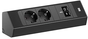 BACHMANN Steckdosenleiste Casia 2, 2-Fach mit 2X USB-C 45W, 2m Kabel, Mehrfachsteckdose für Wand- und Eckmontage in Küche und Office, Schwarz (mit Anti-Fingerprint Beschichtung)