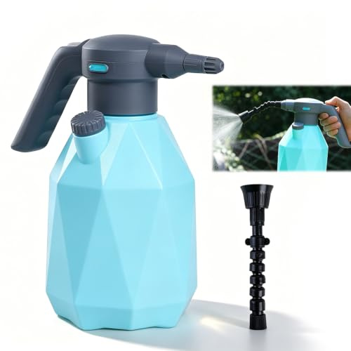 Pulverizador a presión con batería, 2 l, botella de spray eléctrica, pulverizador para plantas, pulverizador de plantas con boquilla ajustable, pulverizador de jardín, botella pulverizadora para