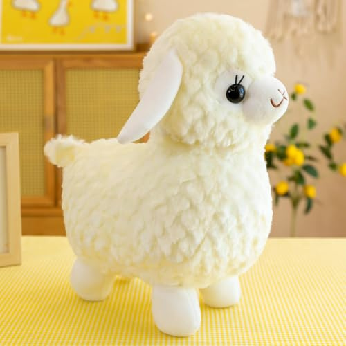 AQCQDQ Weißes süßes Alpaka Plüschtier,33/43cm Alpaka Kuscheltier mit lockigem Fell, niedliches Tier Stofftier für Kinder Mädchen, Dekofigur für Zimmer Schreibtisch (33 cm)