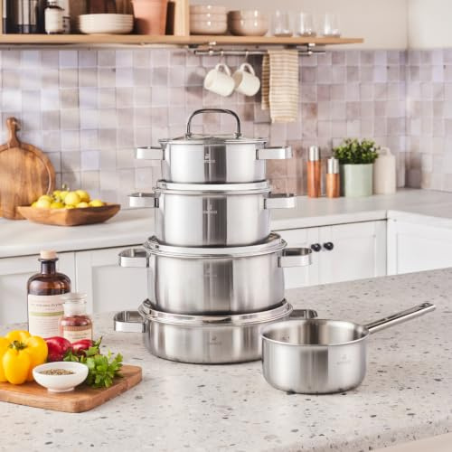 KARACA New Ares 3-Ply Stainless Steel 9-Piece Cookware Set, Silver