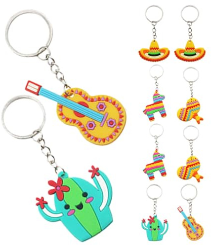 TEMPNAP 10 Stück Mexikanischer Pvc Schlüsselanhänger mit Kaktus Sombrero Gitarre und Maraca aus Metall Leicht und Vielseitig für Taschenaccessoires und Geschenkideen