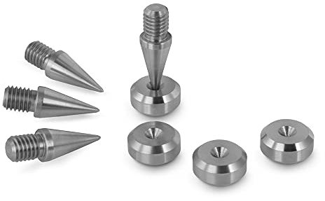 PrecisionGeek M6 Speaker Spikes and Isolation Pads – Stainless Steel Spikes with 16mm Base Pads – Set for HiFi Speakers, Cabinets, Soundbars