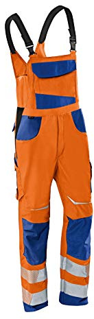KÜBLER REFLECTIQ Latzhose PSA 2 – Latzhose mit Reflex- und Cordura®-Verstärkungen für mehr Bewegungsfreiheit warnorange/kbl.blau Gr. 46