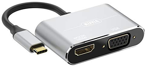 KUYIA Adaptador USB C a HDMI VGA, 2 en 1, USB 3.1 Tipo-C a VGA y HDMI, compatible con MacBook Pro/Air, iPad Pro, Samsung Galaxy, Google Chromebook, Pixel, LG, Xbox, Dell, HP - Gris