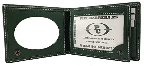 Piel Cabrera Cartera Porta Placa con Monedero para Guardia Civil, Policía Local, Protección Civil, Seguridad Privada, Cruz Roja. Mod. HONORES Verde