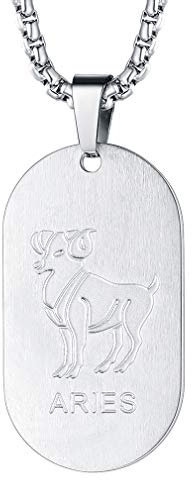 FaithHeart Edelstahl anhänger sternzeichen silber der Widder- Dog Tag Halskette mit Geschenkebox