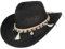 GEMVIE Women's Summer Straw Cowboy Cowgirl Hat Sun Hats Wide Brim Beach Holiday Straw Hat with Shell Band-Black