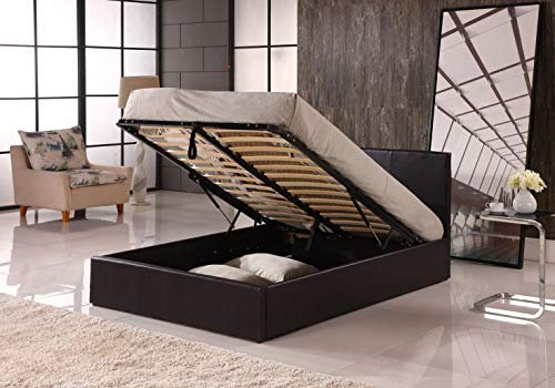 MODERNIQUE Bilancio Ottoman Storage Dark Brown Faux_Leather Siingle Sized (3FT) Bounce Sprung Slats Base, Gas Lift up End Up Fabric Covered Floor Massive Storage Bed (Brown, Single (3FT))