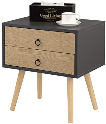 EUGAD 0062ZZ Nachttisch Beistelltisch mit 2 Schubladen Nachtkommode Nachtschrank Holzbeine MDF 46x35x50cm Grau