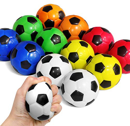 Novelty Place Squeezable Stress Soccers Ausgezeichnete Anti-Stress-Bälle zur Spannungsentlastung - Entspannungs-Gadgets, Zappelspielzeug, Partyartikel, Karnevalspreise (12er Pack & 6 Farben)