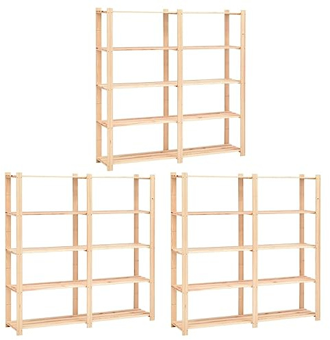 vidaXL 3X Kiefernholz Massiv Lagerregal 5 Böden Standregal Bücherregal Haushaltsregal Küchenregal Kellerregal Büroregal Holzregal 170x38x170cm 500kg