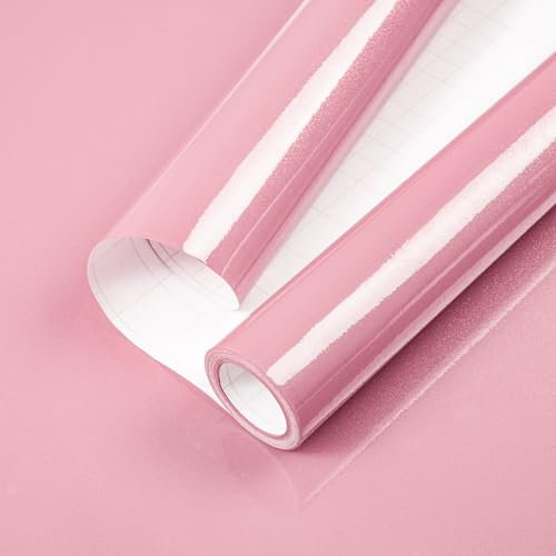 Hode Pink High Gloss Vinyl Wrap for Furniture, Waterproof Sticky Back Plastic Roll Peel and Stick Self Adhesive Wallpaper, Contact Paper for Kitchen Worktops Vinyl Covering Glittery 60cmx5m