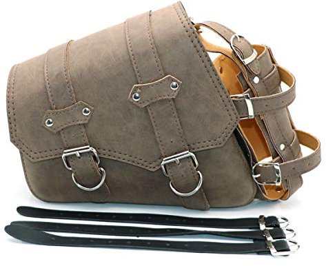 evomosa Alforjas universales para Motocicleta Bolsas de Herramientas Laterales de Cuero PU para Moto Alforja - Marrón (Lado Izquierdo)