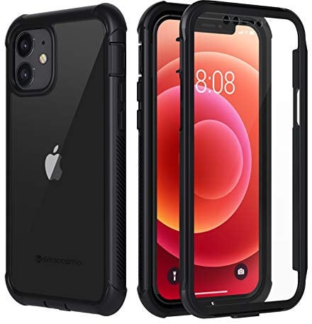 seacosmo iPhone 12 Case, iPhone 12 Pro Case, Full Body Protective Cover with Screen Protector Clear Shockproof Bumper Transparent 360° Protection Case for iPhone 12/12 Pro 6.1 Inches, Black