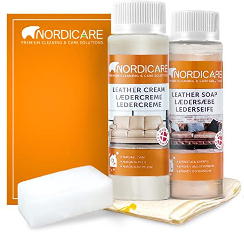 Nordicare Leather Cleaner Care Kit for Sofas, Cars, Furniture - Leather Cleaner for Sofas - with UV Protection - Made in Denmark (100 ml)