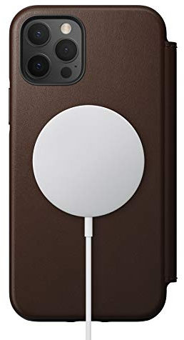 NOMAD Modern Folio Case mit MagSafe-Kompatibilität, Klapphülle aus Echtleder kompatibel mit iPhone 12 und iPhone 12 Pro in braun