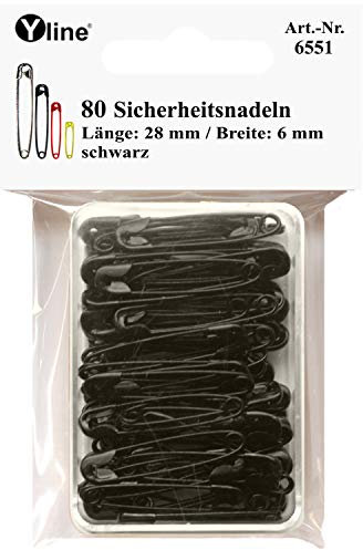 Yline 80 Stück Mini Sicherheitsnadeln 28 mm, klein, schwarz, nickelfrei, Nadel Nadeln, 6551