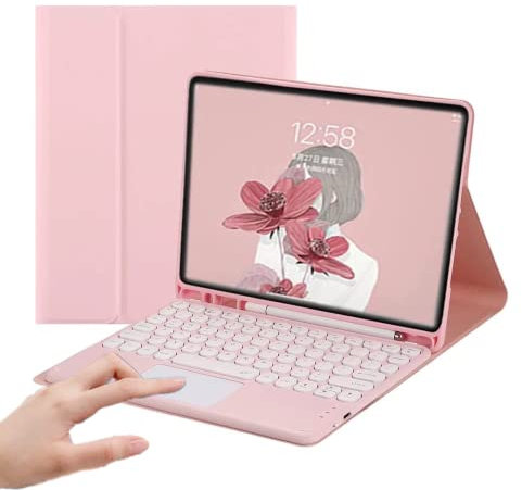 PboyiqiS Keyboard Case for iPad Air 11inch (M3 2025/M2 2024)/Air 5 /Air 4, Touchpad Detachable Keyboard Case with Pencil Holder, Slim Folio Cover for iPad Air 7th/6th/5th/4th Gen, Pink