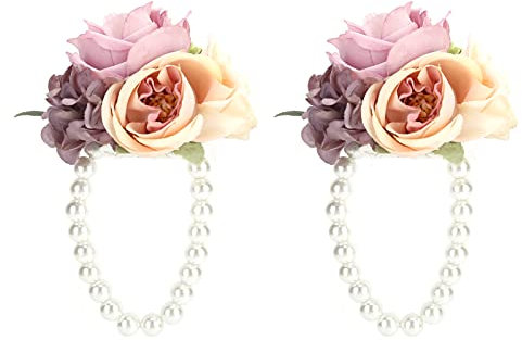 Zerodis Set von 2 Brautjungfer Handgelenk Corsage Armband Band Armband, Braut Handgelenk , Armband Armband für Frauen Braut Brautjungfer Hochzeit Prom(lila)
