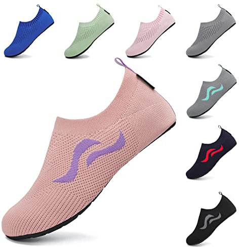 SAGUARO Damen Badeschuhe Strandschuhe rutschfest Schwimmschuhe Männer Atmungsaktiv Neoprenschuhe Frauen Aqua Wassersport Sommer Rosa 40/41 EU
