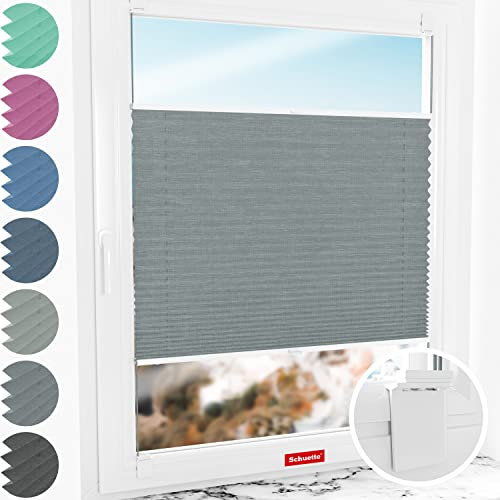 Schuette® Plissee ohne Bohren zum Kleben ● Melange Kollektion: Rocky Mountain (Grau) ● 65x230cm (Breite x Höhe) ● Suprafix Faltrollo Klebehalterung ● Bequeme Rollo Montage inkl. Video
