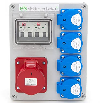 ELS Elektrotechnika Steckdosenverteiler Baustromverteiler Wandverteiler Leer Leergehäuse Schuko Steckdosen 4x 230V + LS C16 und 1 x CEE 16A + LS C16 Verkabelt, Anschlussfertig, Werkstatt, Garage, IP44