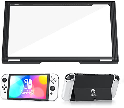 Wiki VALLEY Pellicola Protettiva per Nintendo Switch OLED 2021 Pellicola Schermo Vetro Temperato con Telaio PC HD Clear Anti Scratch Protector Full Cover per Nintendo Switch Nero