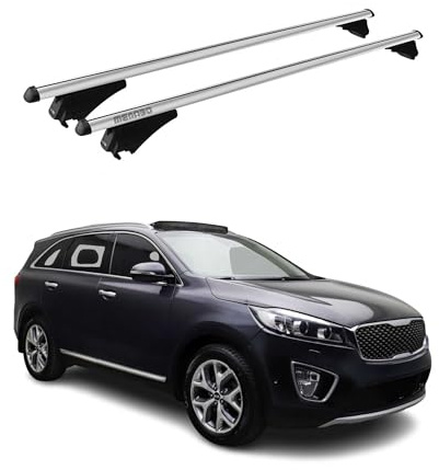 Menabo Dachträger Grundtäger kompatibel mit Kia Sorento 2014-2020 Aluminium 75kg Silber 2tlg Geschlossene Reling für Fahrradträger, Dachboxen, Skiträger Abschließbar