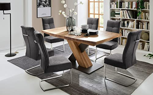 expendio Essgruppe Meo B Wildeiche massiv 140(220) x78x90 cm + Schwingstuhl Talida anthrazit Tischgruppe Esszimmer ausziehbar, Anzahl Stühle:mit 4 Stühlen