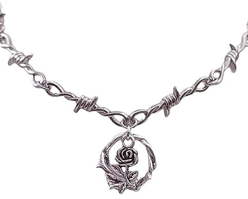 jojnsha Thorn Rose Charm Neck Chain Gothic Classical Thorn Vine Flower Charm Neckwear Pendant Necklace Neck Jewellery