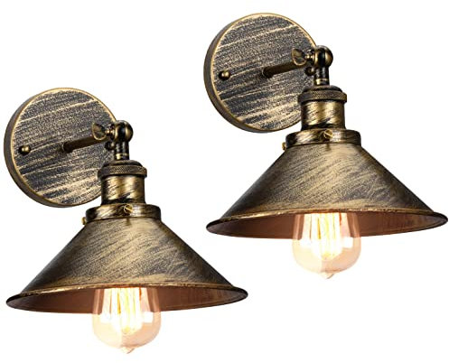 iDEGU 2 Stück Wandleuchte Industrielle Vintage Wandlampe Deckenleuchte Edison-Stil Metall Retro Lampe mit 180° Drehung E27 Fassung Lampe für Wohnzimmer Küche Flur, 22 cm Lampenschirm (Bronze)