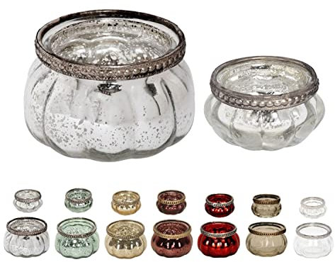 NETPROSHOP Teelichthalter Orientalisch Windlicht aus Glas mit Metalldekor, Farbe:Silber Antik, Auswahl:5.5 cm