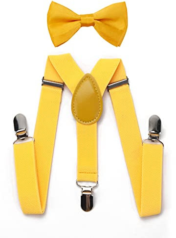 RSXING Kinder Hosenträger Fliege Sets - Jungen Hosenträger Fliege, Elastisch Y Gestalten mit Stark Clips Verstellbare Hosenträger Sets für Jungen, Kinder, Mädchen, Baby(gelb)